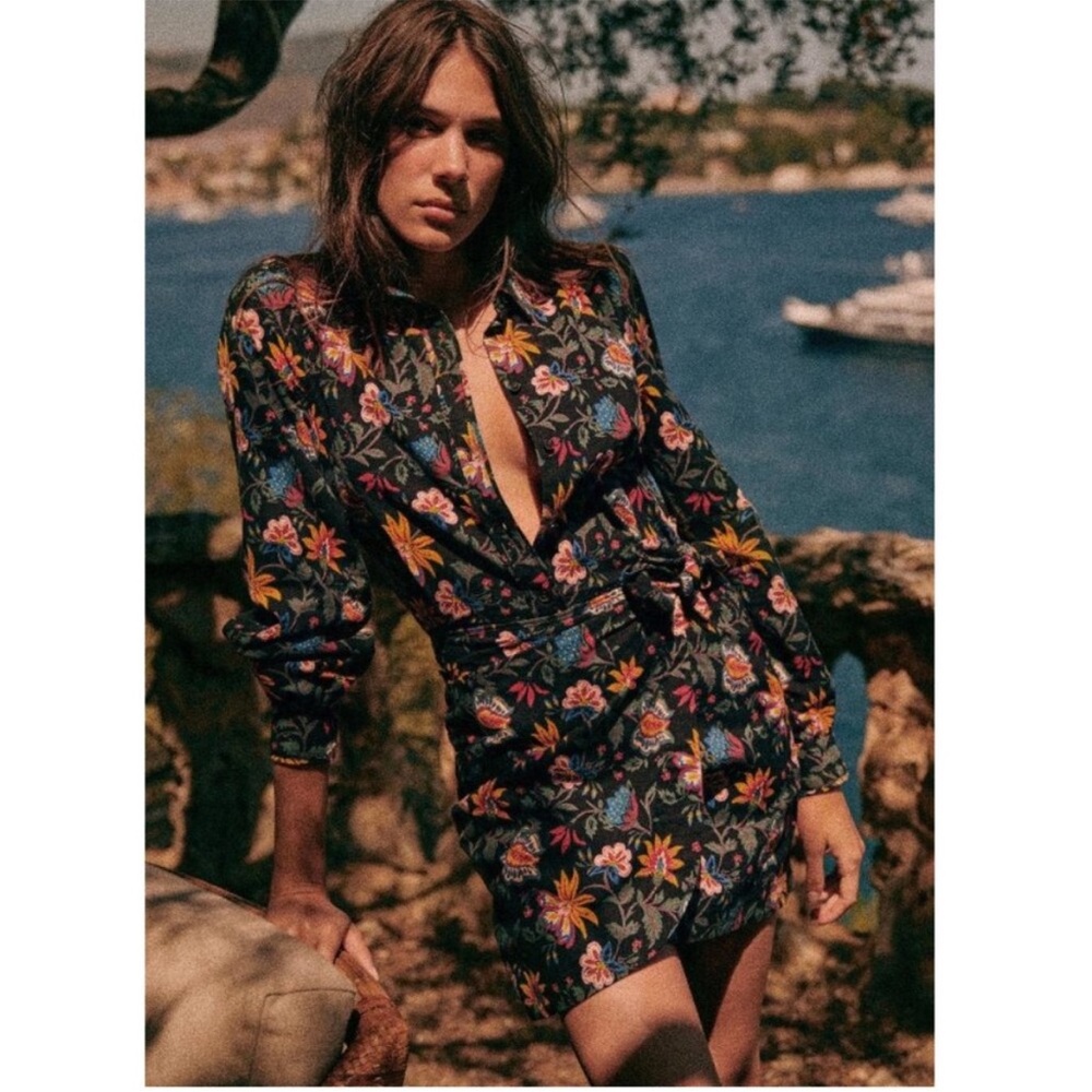 Sezane Black Floral Mini Dress